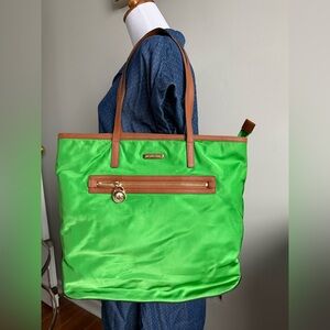 Michael Kors Green Nylon Tote | Leather Trim | Lightweight Everyday Carryall
